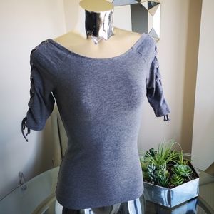H&M Grey Scoop Neck Lace Up Sleeves